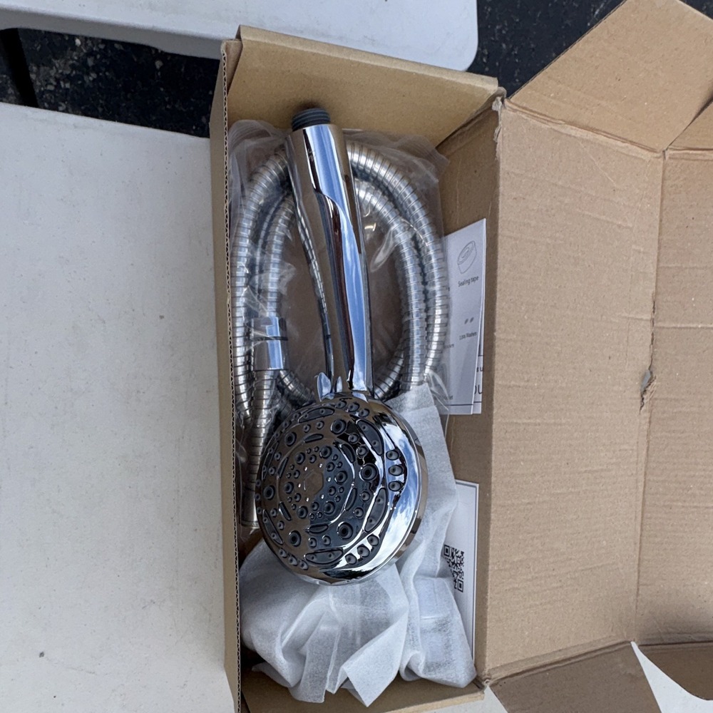 Handheld Multi-Function Round Shower Head, Chrome Metal Finish w/ Hose